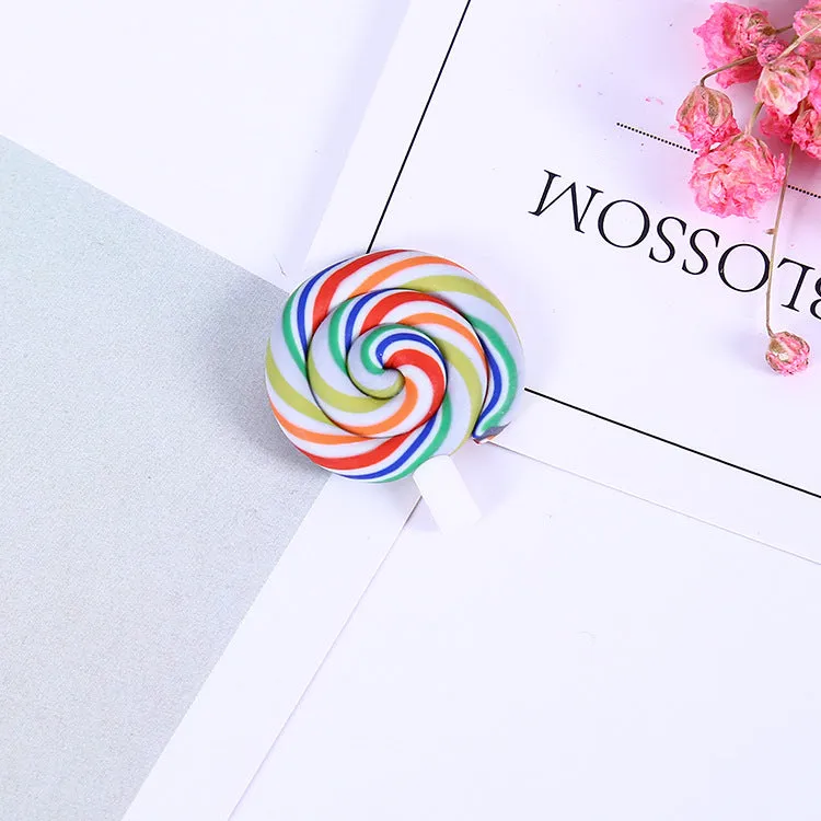 10pcs Rainbow Pottery Clay Lollipop Series Miniatures Scrapbooking Supplies Flatback Cabochon Material Embellishment DIY Jewelry