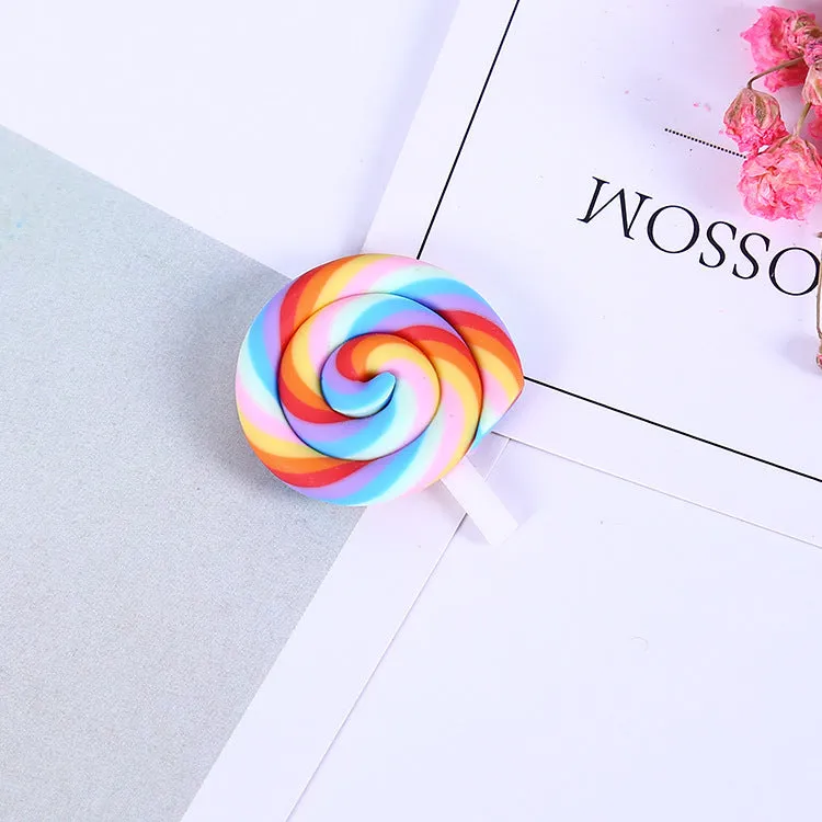 10pcs Rainbow Pottery Clay Lollipop Series Miniatures Scrapbooking Supplies Flatback Cabochon Material Embellishment DIY Jewelry