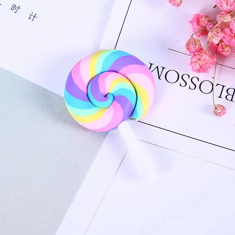 10pcs Rainbow Pottery Clay Lollipop Series Miniatures Scrapbooking Supplies Flatback Cabochon Material Embellishment DIY Jewelry
