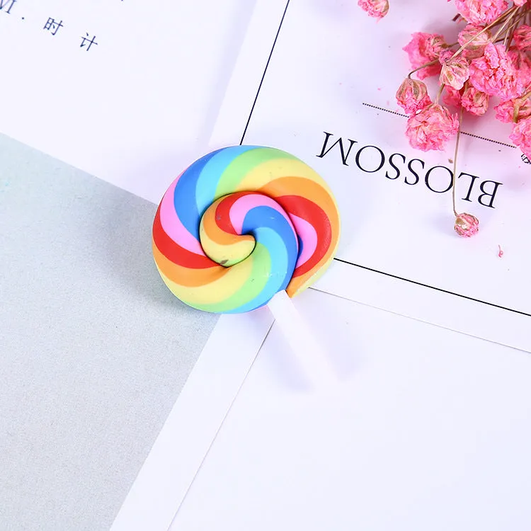 10pcs Rainbow Pottery Clay Lollipop Series Miniatures Scrapbooking Supplies Flatback Cabochon Material Embellishment DIY Jewelry
