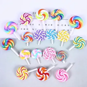 10pcs Rainbow Pottery Clay Lollipop Series Miniatures Scrapbooking Supplies Flatback Cabochon Material Embellishment DIY Jewelry