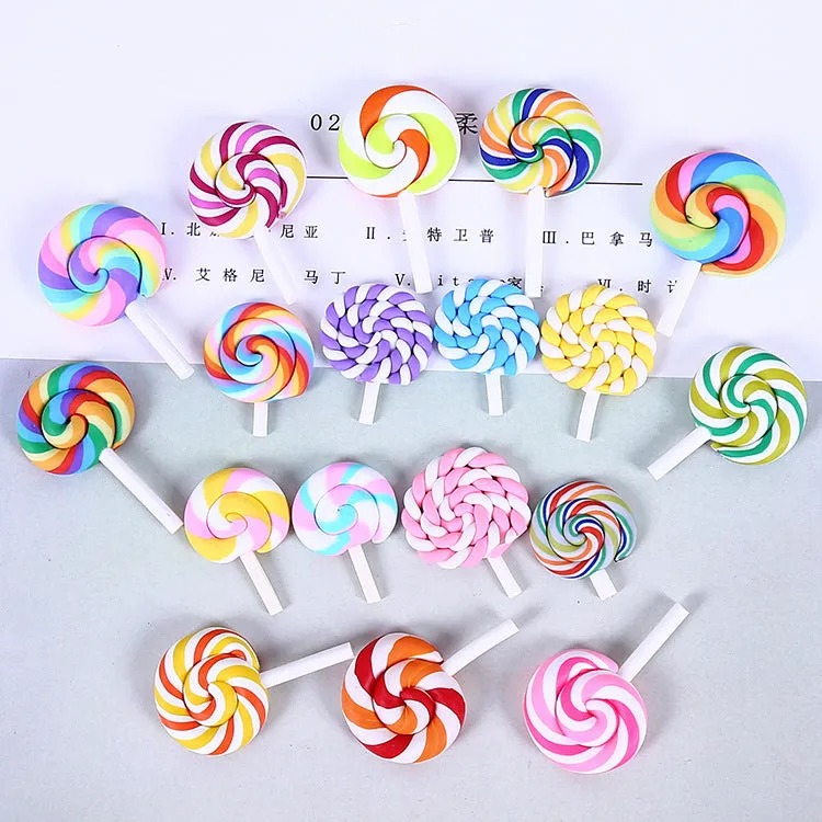 10pcs Rainbow Pottery Clay Lollipop Series Miniatures Scrapbooking Supplies Flatback Cabochon Material Embellishment DIY Jewelry