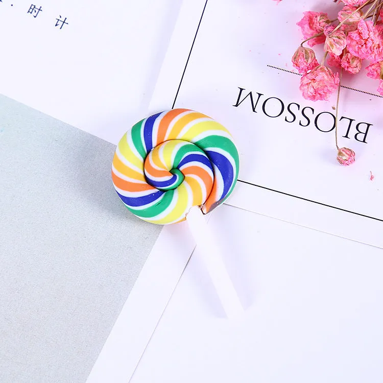 10pcs Rainbow Pottery Clay Lollipop Series Miniatures Scrapbooking Supplies Flatback Cabochon Material Embellishment DIY Jewelry
