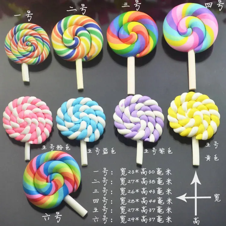 10pcs Rainbow Pottery Clay Lollipop Series Miniatures Scrapbooking Supplies Flatback Cabochon Material Embellishment DIY Jewelry