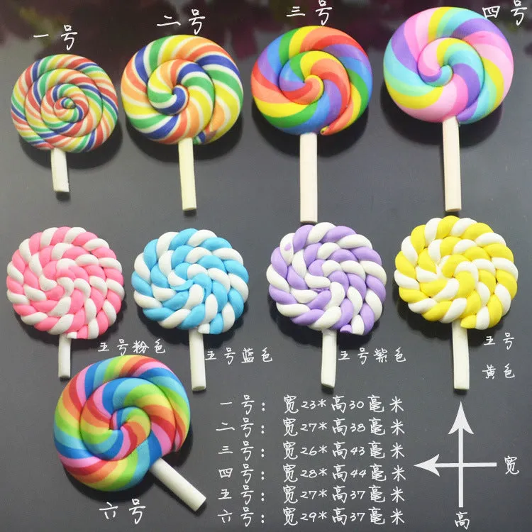 10pcs Rainbow Pottery Clay Lollipop Series Miniatures Scrapbooking Supplies Flatback Cabochon Material Embellishment DIY Jewelry