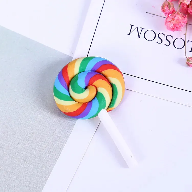10pcs Rainbow Pottery Clay Lollipop Series Miniatures Scrapbooking Supplies Flatback Cabochon Material Embellishment DIY Jewelry