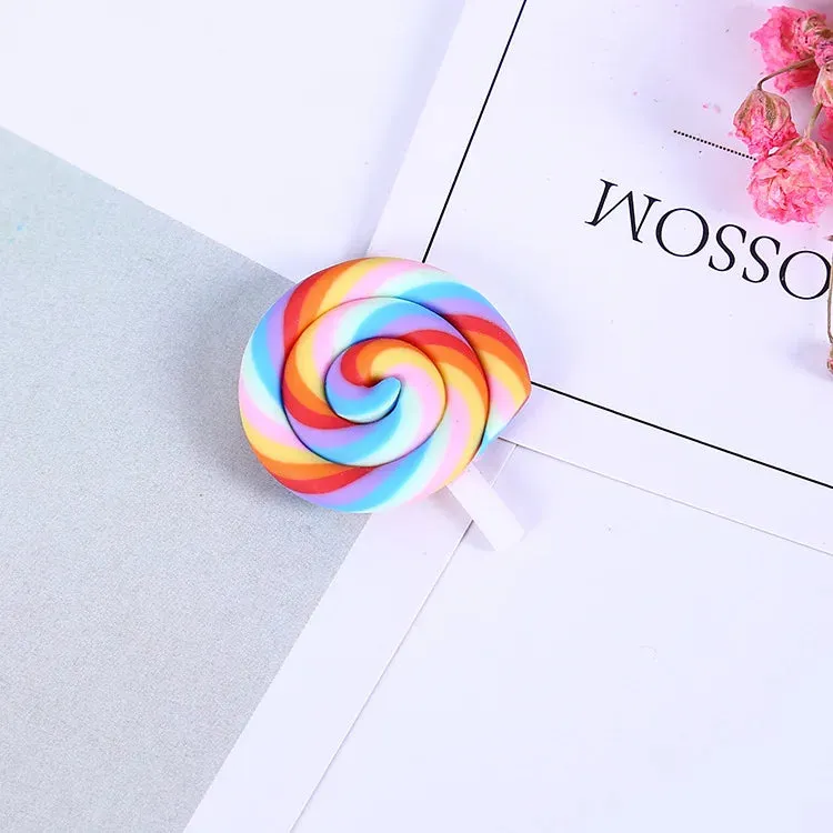 10pcs Rainbow Pottery Clay Lollipop Series Miniatures Scrapbooking Supplies Flatback Cabochon Material Embellishment DIY Jewelry