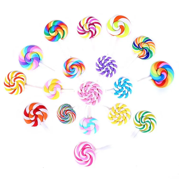 10pcs Rainbow Pottery Clay Lollipop Series Miniatures Scrapbooking Supplies Flatback Cabochon Material Embellishment DIY Jewelry