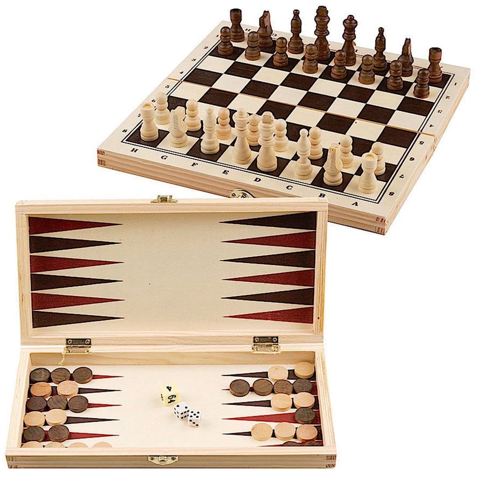 3 in 1 Wooden Compendium Board Game Set