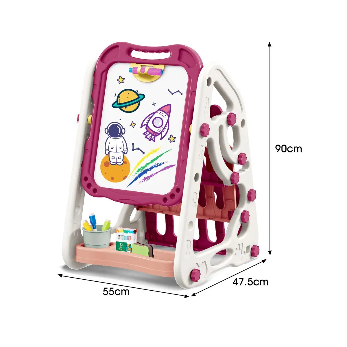90cm Multi-functional Artistic Drawing Board With Book Shelf - Pink