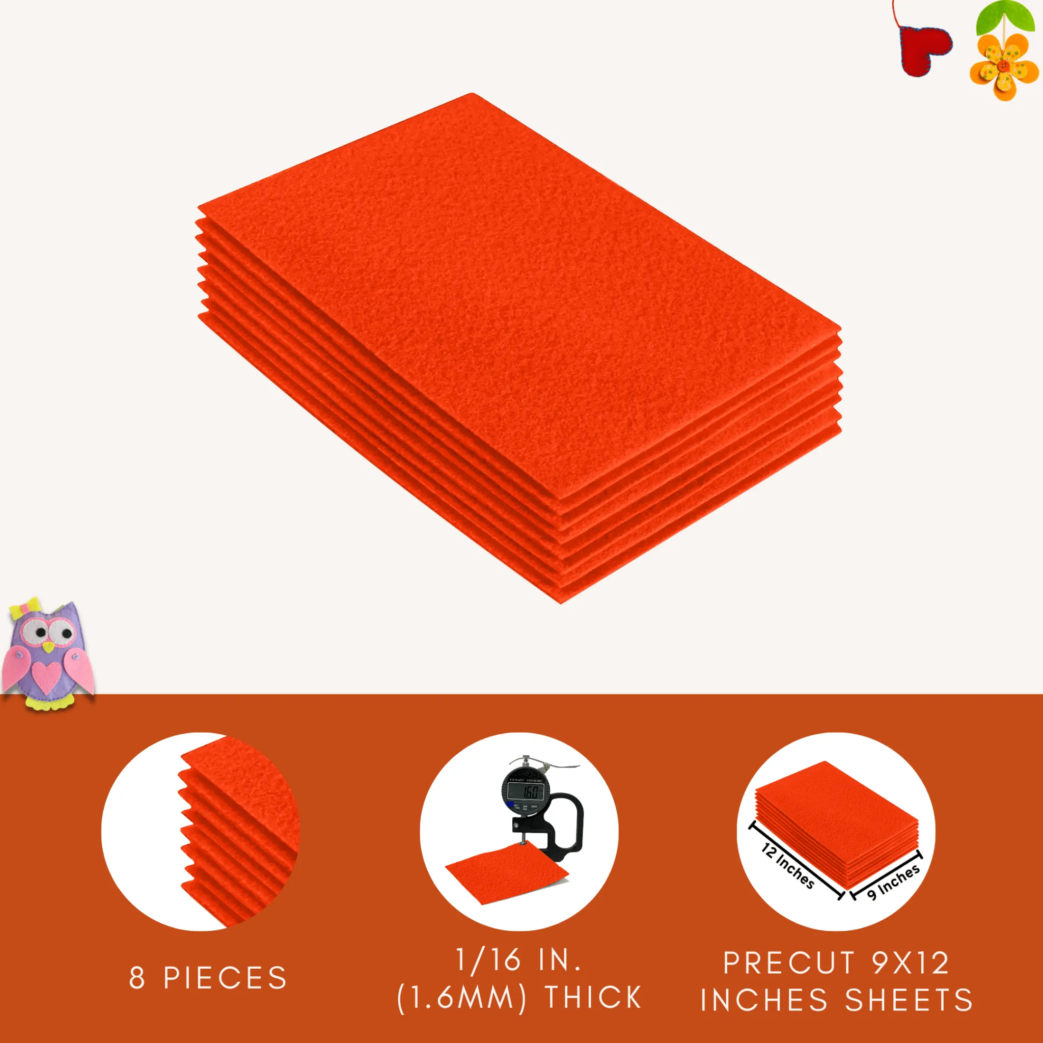 Acrylic Felt 9"X12" Sheet Packs | Neon Orange