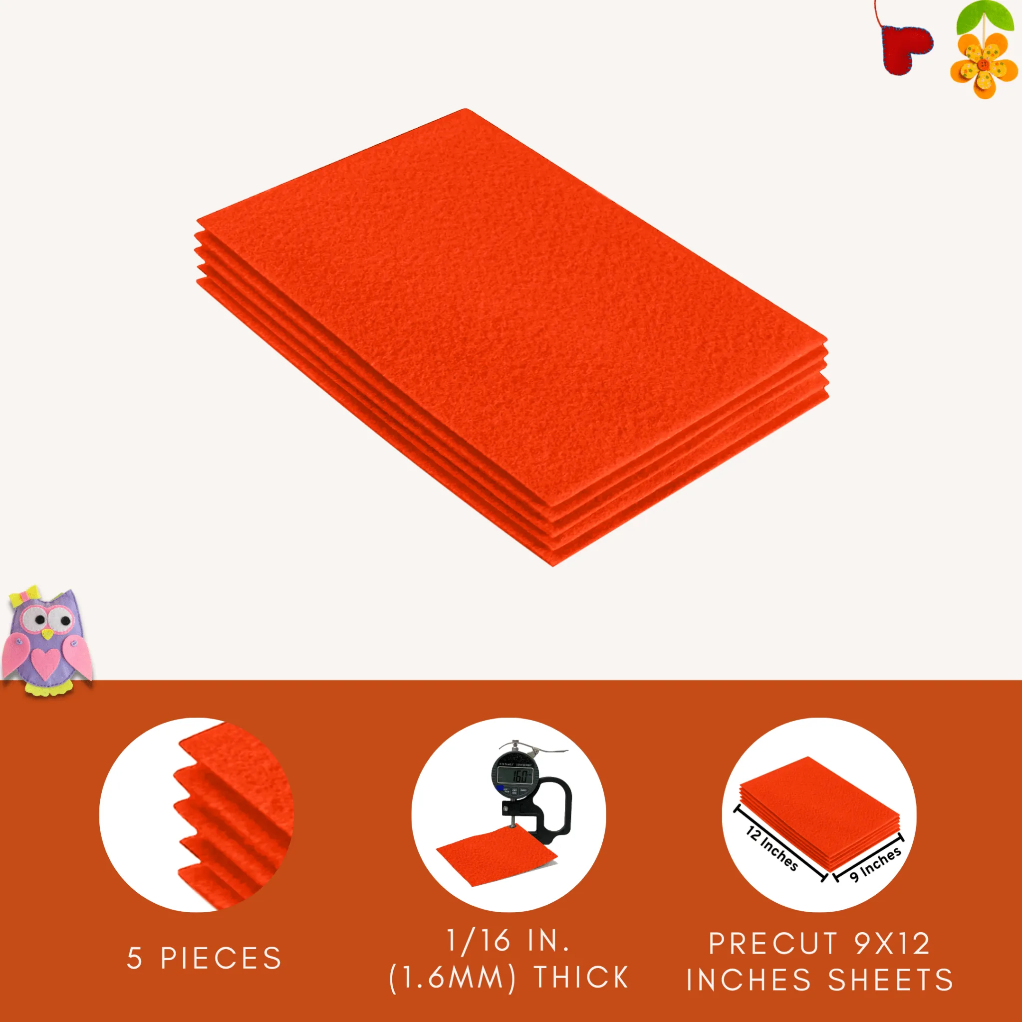 Acrylic Felt 9"X12" Sheet Packs | Neon Orange
