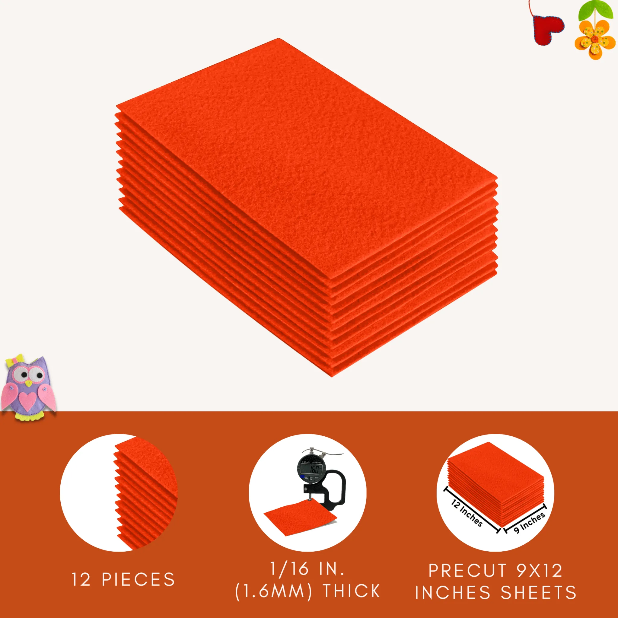 Acrylic Felt 9"X12" Sheet Packs | Neon Orange