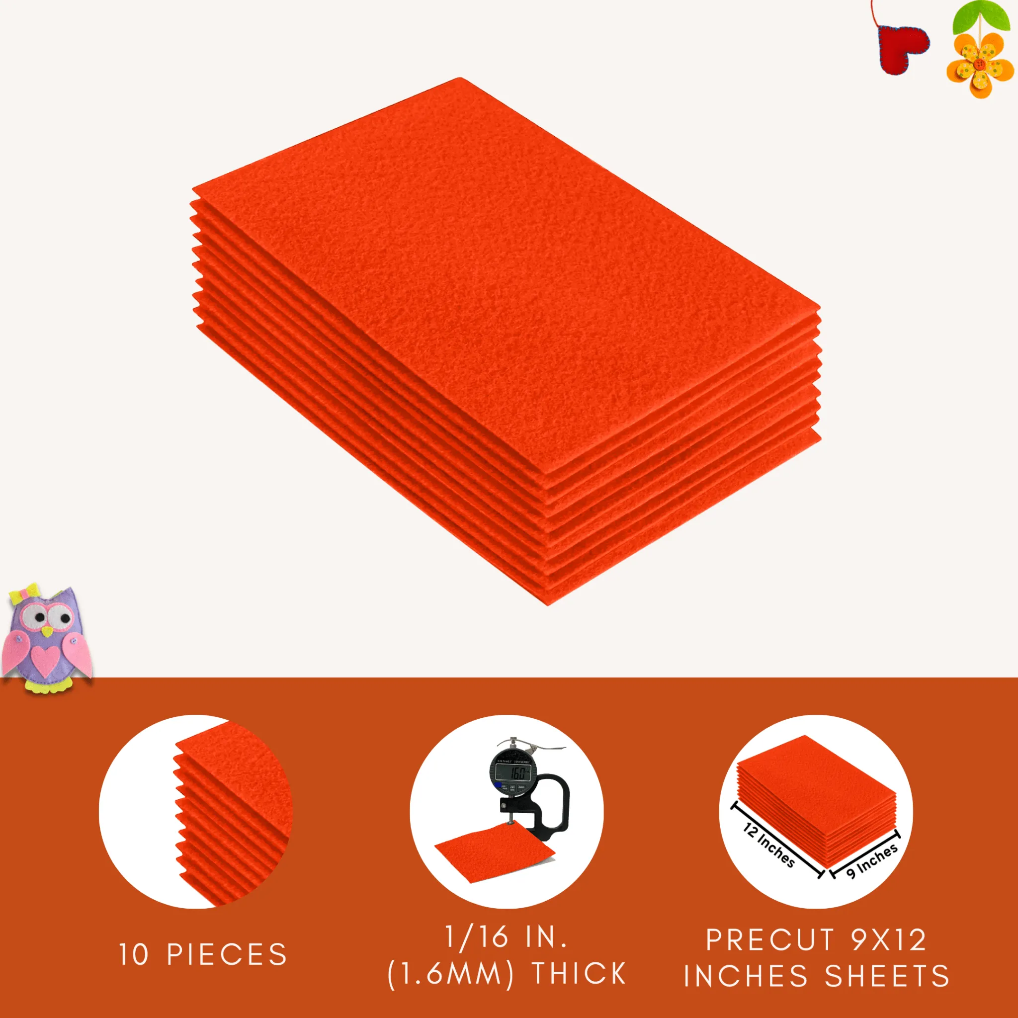 Acrylic Felt 9"X12" Sheet Packs | Neon Orange