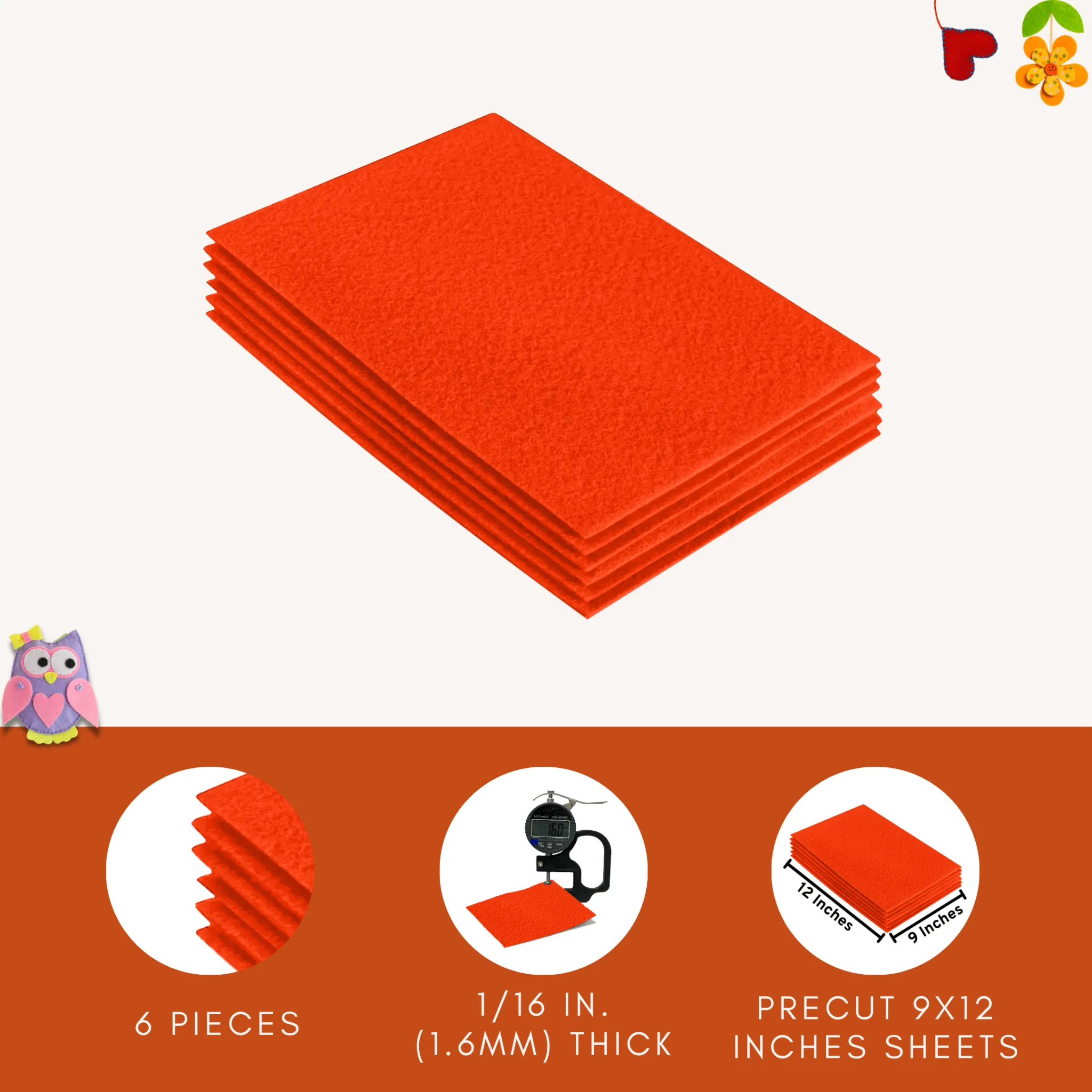 Acrylic Felt 9"X12" Sheet Packs | Neon Orange
