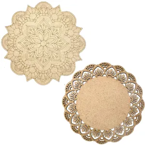 American Elm 2 Pcs Premarked MDF Floral Cutout Design Mandala for Art and Craft 12 Inch Flower Shaped Mandala