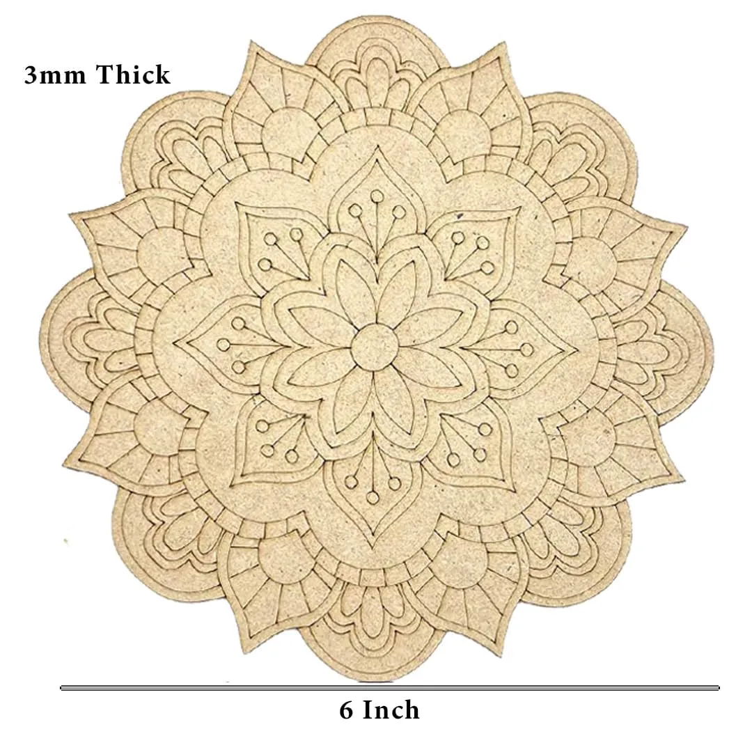 American Elm 2 Pcs Premarked MDF Peacock, Radha Krishna Engraved Design Mandala for Art and Craft 6 Inch Art Décor