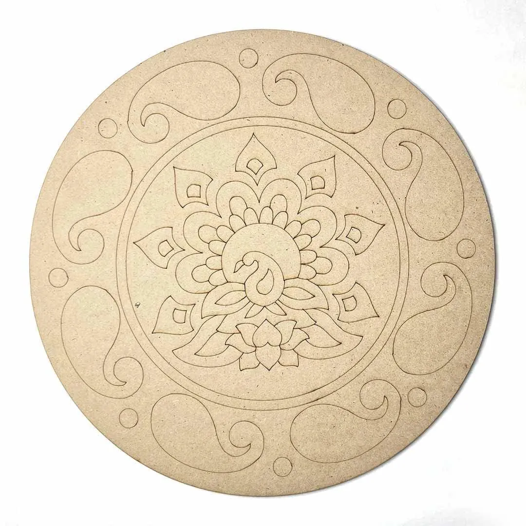 American Elm 2 Pcs Premarked MDF Peacock, Radha Krishna Engraved Design Mandala for Art and Craft 6 Inch Art Décor