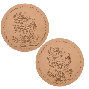American Elm Pack of 2 MDF Pre-Marked Ganesha Round Kits Smooth Surface, Clear Texture Laser-Carved