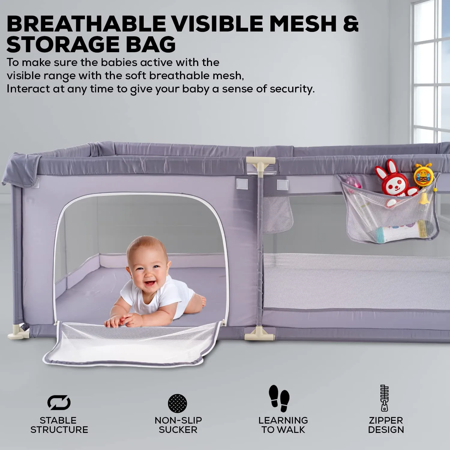 Baybee Playard Playpen for Kids with Safety Lock, Suction Cup &  Smart Folding