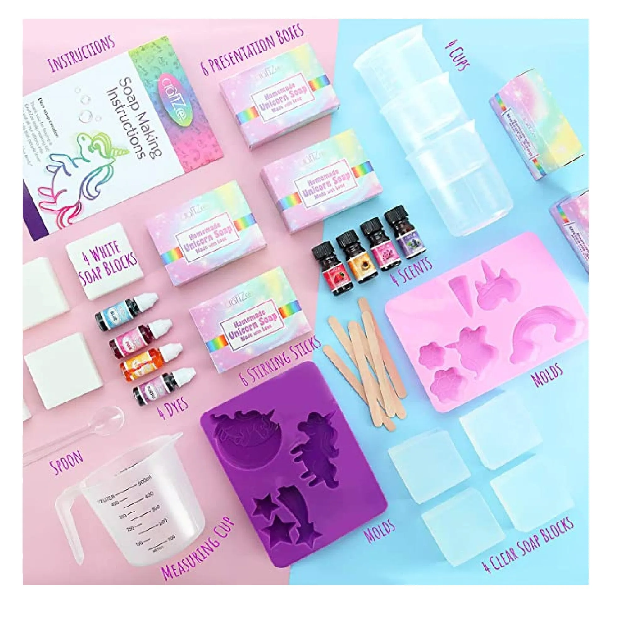 CraftZee Soap Making Kit | Make Your Own Soap | Unicorn Soap Kit For Kids | All Soap Supplies And Accessories included.