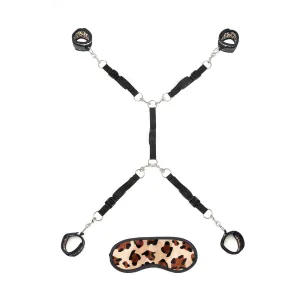Lux Fetish 7 Piece Leopard Bed Spreader Playful Restraint System Black Leopard Print