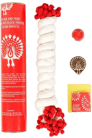 POTLI DIY Craft Kit (for All Ages) Block Print Your Own Dupatta - Butterfly Design (Yellow)