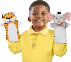 Safari  Hand Puppets, Set of 6 (Elephant, Tiger, Monkey, etc)