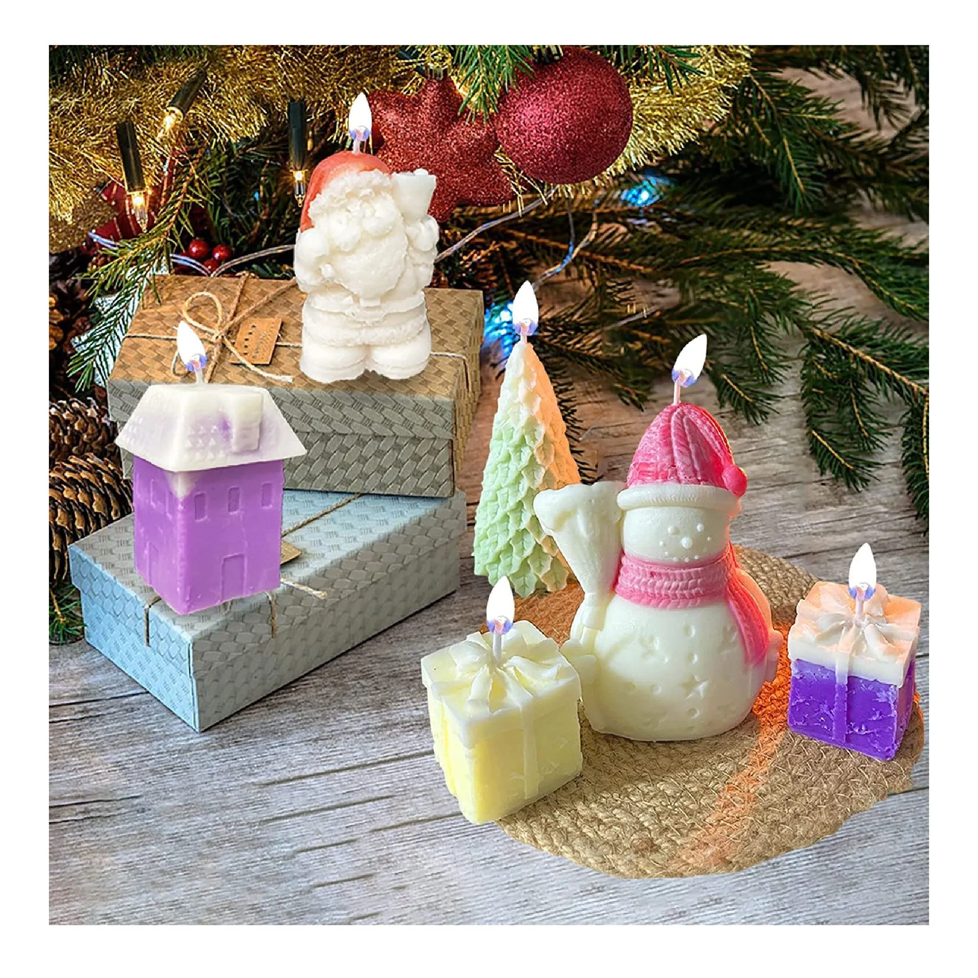 TOPEI Christmas Candle Silicone Mold | 5 3D Christmas Molds For Candles |   | Candle Making Kit | Handmade Candle Molds
