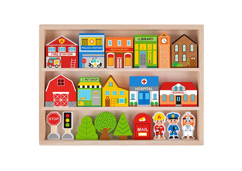 TOWN PLAY SET IN WOODEN CASE