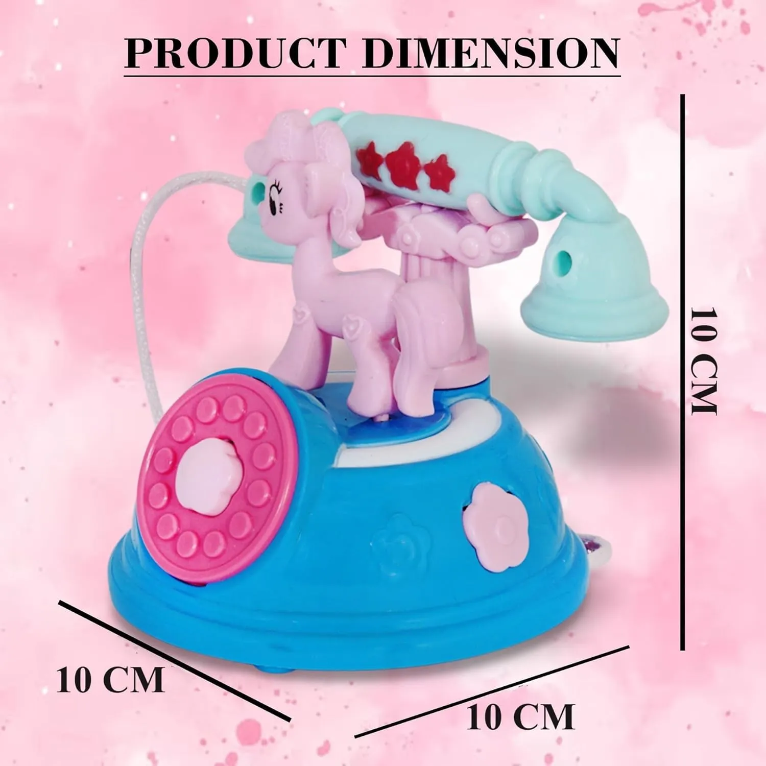 VGRASSP Mini 4 inch Simulation Landline Telephone Toy for Kids - Pony Attached Base Pretend Play Classic Telephone Toy with Light and Music - Color As Per Stock