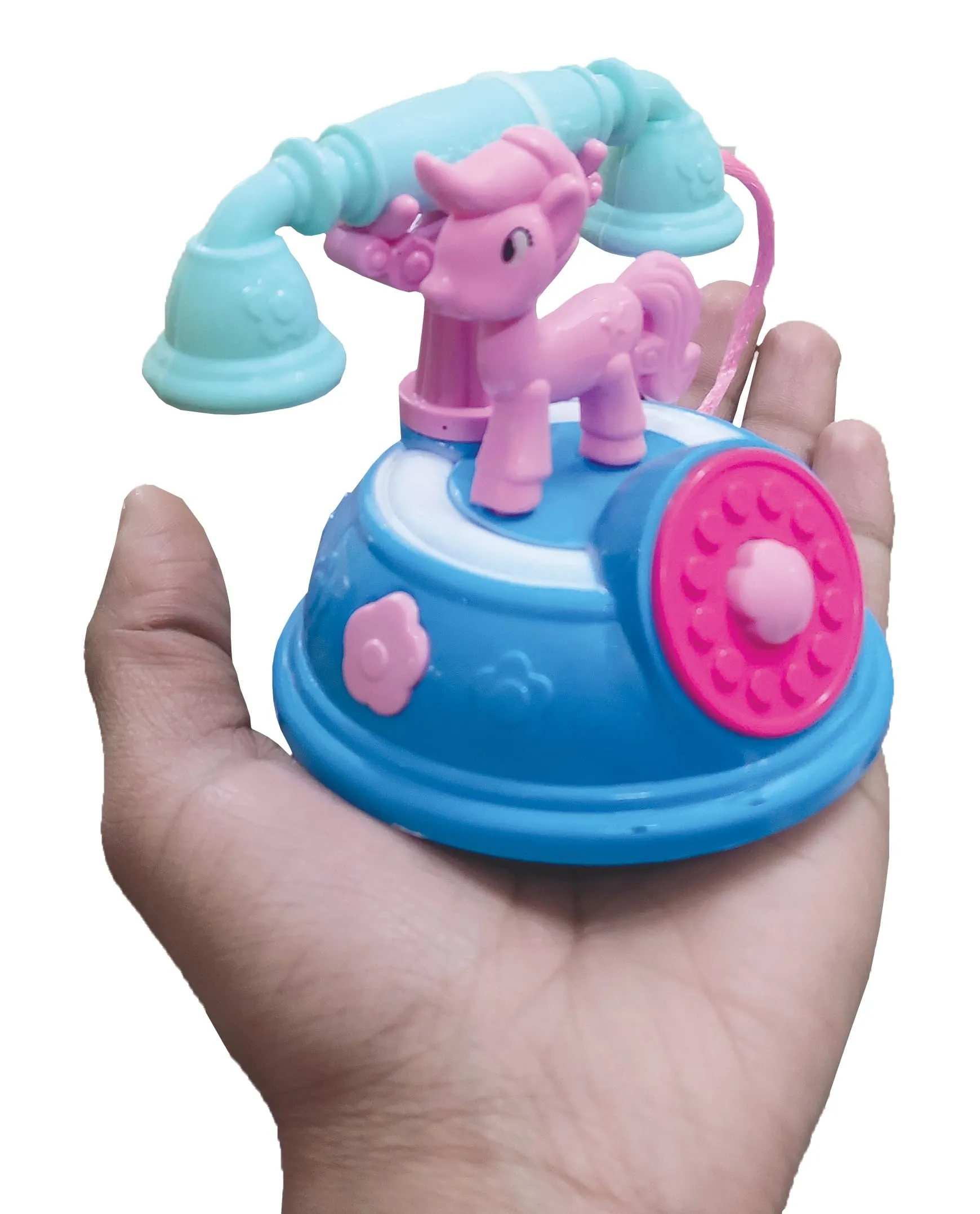 VGRASSP Mini 4 inch Simulation Landline Telephone Toy for Kids - Pony Attached Base Pretend Play Classic Telephone Toy with Light and Music - Color As Per Stock