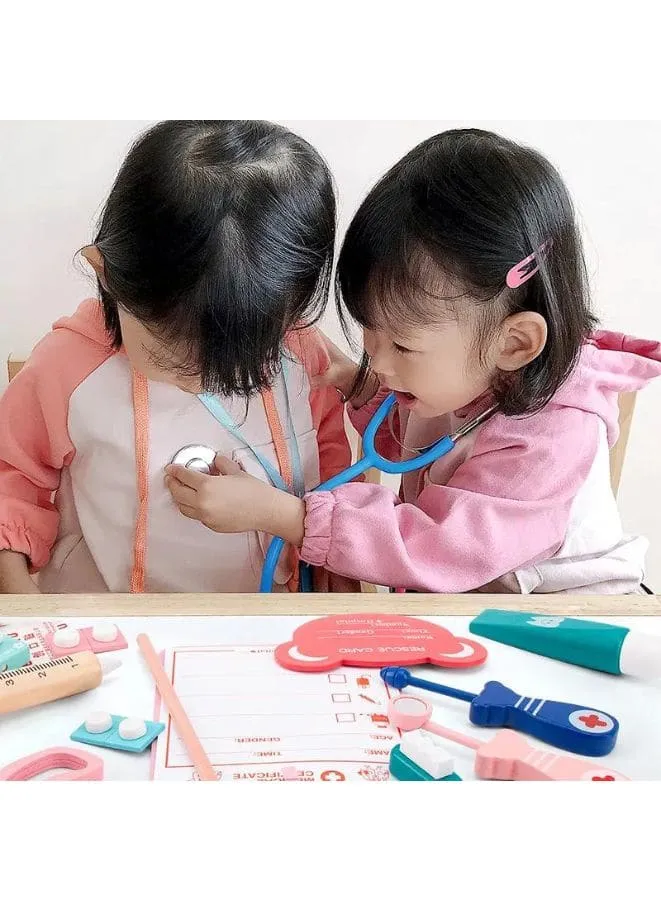 Wooden Pretend Play Doctor Set Educational Toys For Kids Simulation Medicine Chest Kit Dentist Nurse Games Medical Toys For Kids